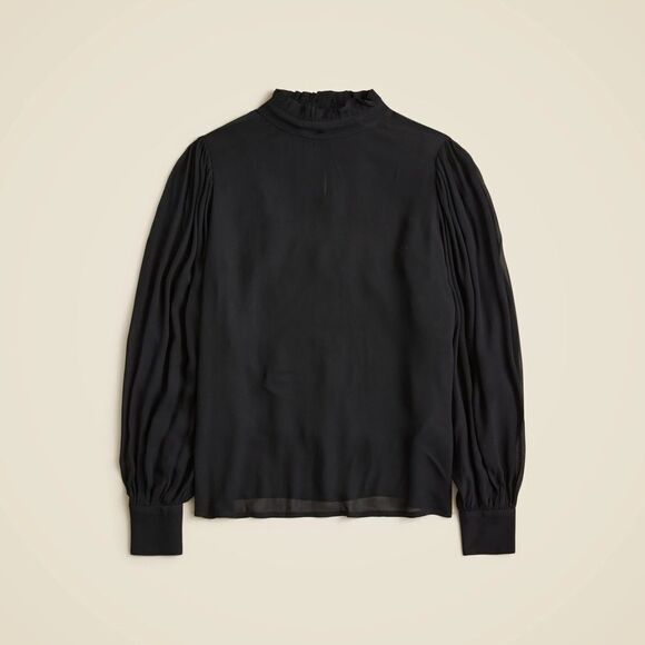 NWT J CREW Ruffleneck top in chiffon in black - Picture 4 of 6